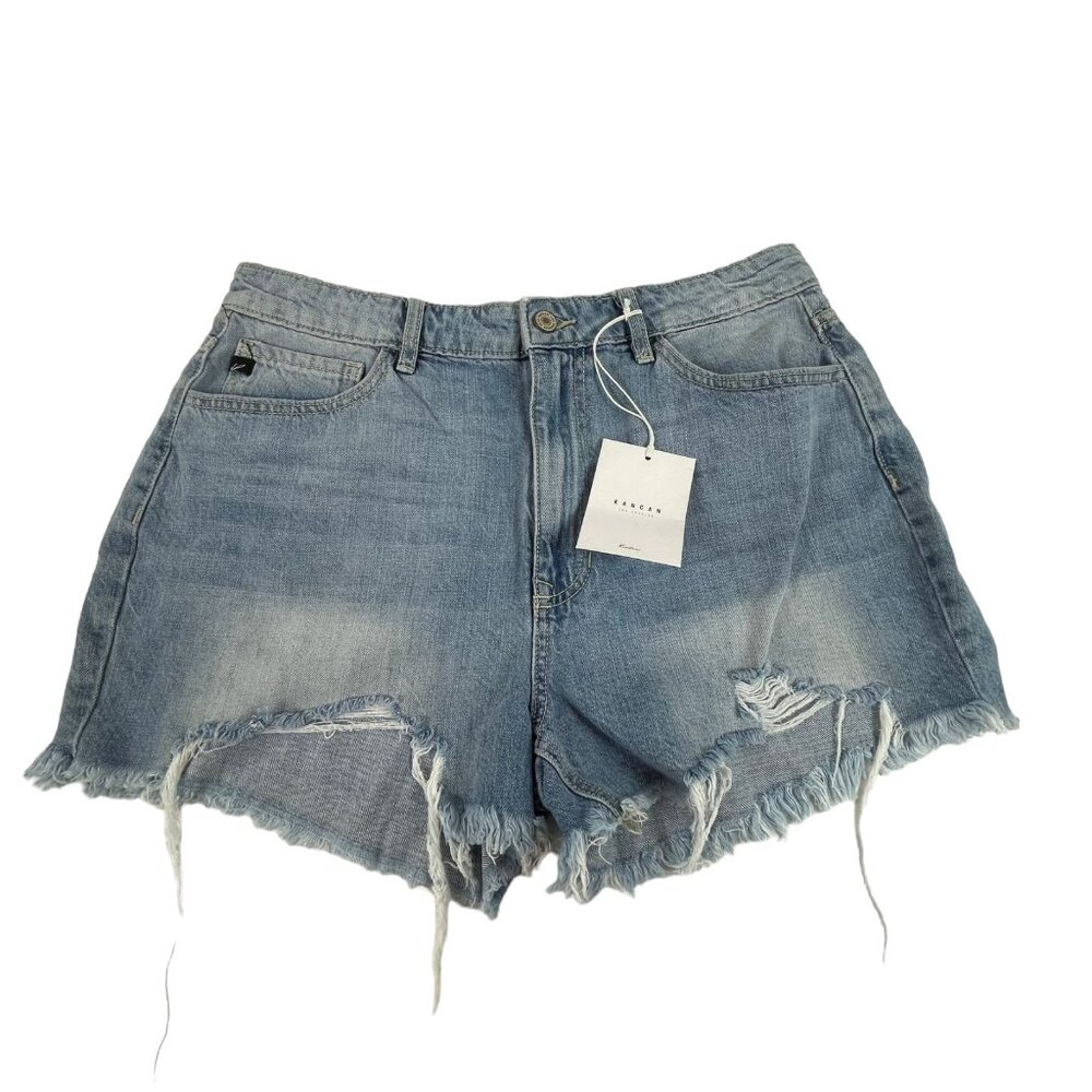 Kancan Cutoffs Jean Denim Shorts Sz 30 Womens Blue Raw‎ Hem High Rise